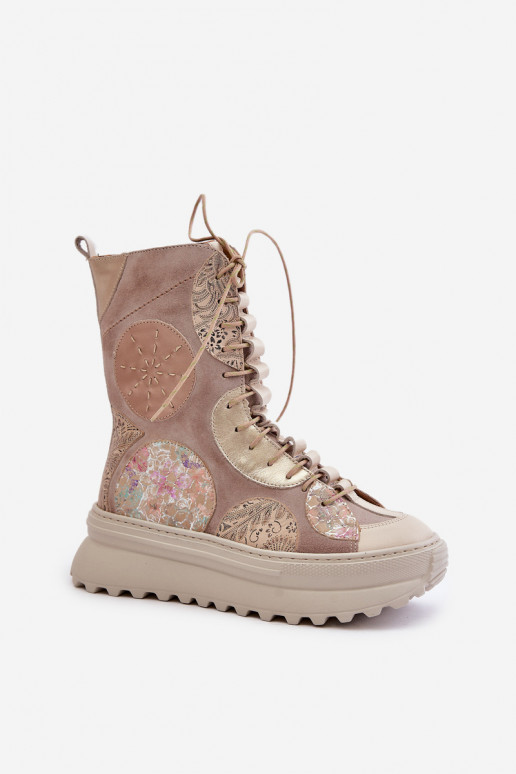  Semišové boty s platformou zateplené  06565-04 béžové