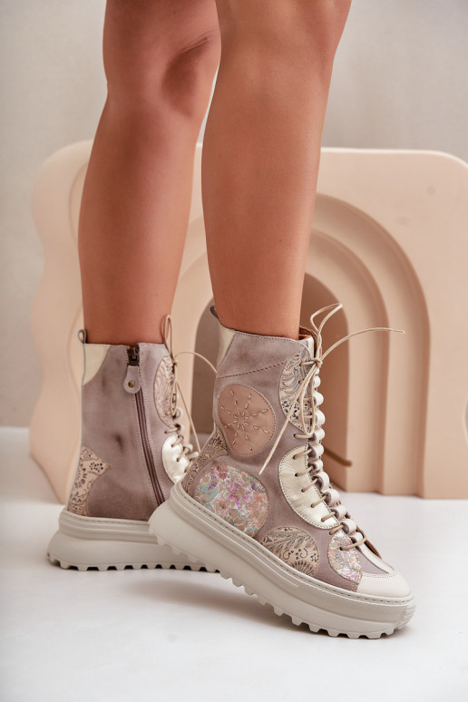  Semišové boty s platformou zateplené  06565-04 béžové