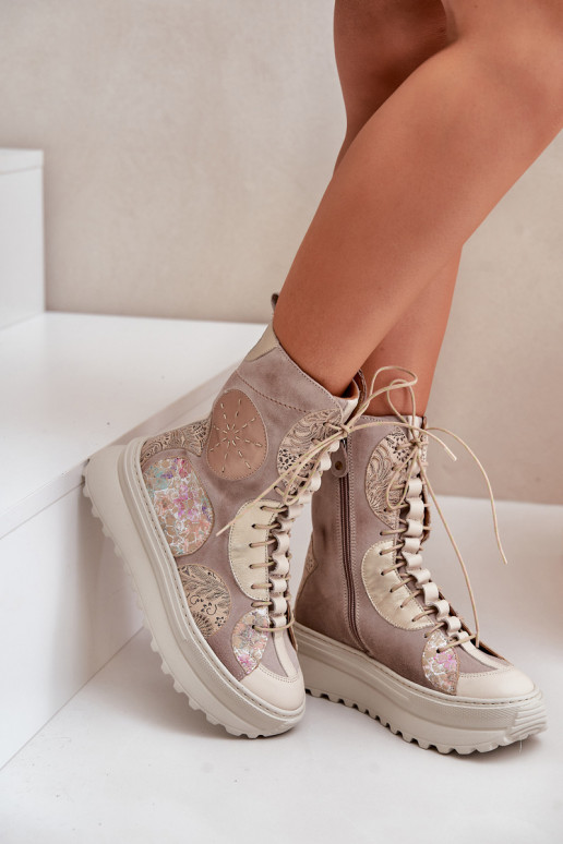  Semišové boty s platformou zateplené  06565-04 béžové