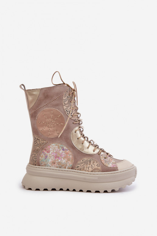  Semišové boty s platformou zateplené  06565-04 béžové