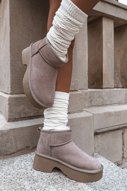 Sněhule  Z Naturalnego Zamszu zateplené s kožešinou uvnitř khaki Milora