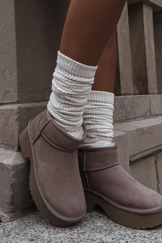 Sněhule  Z Naturalnego Zamszu zateplené s kožešinou uvnitř khaki Milora