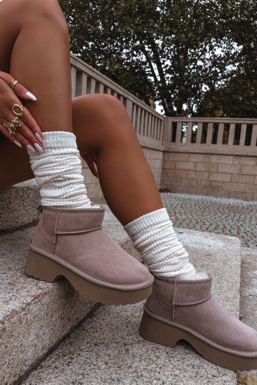 Sněhule  Z Naturalnego Zamszu zateplené s kožešinou uvnitř khaki Milora