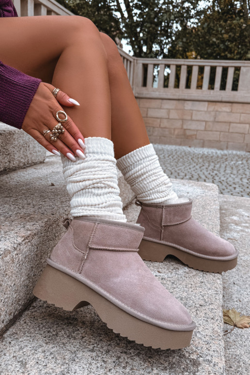 Sněhule  Z Naturalnego Zamszu zateplené s kožešinou uvnitř khaki Milora