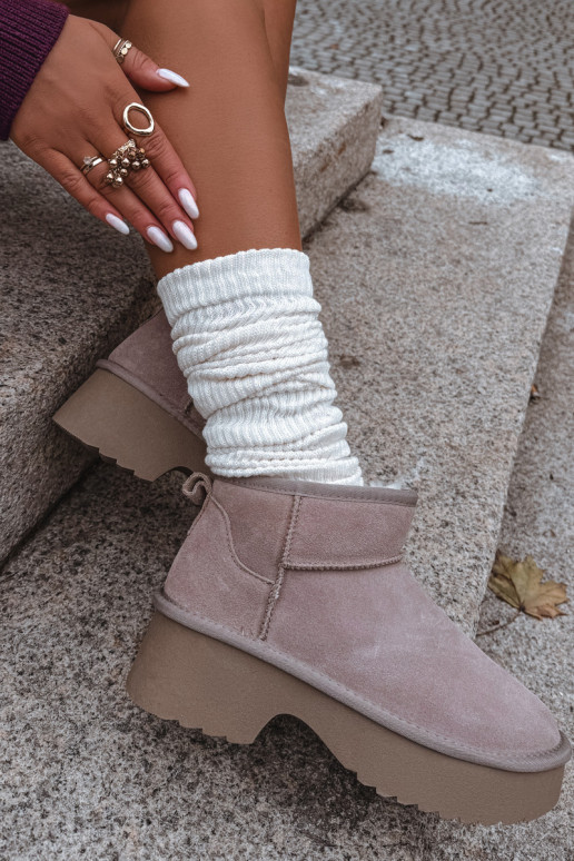 Sněhule  Z Naturalnego Zamszu zateplené s kožešinou uvnitř khaki Milora