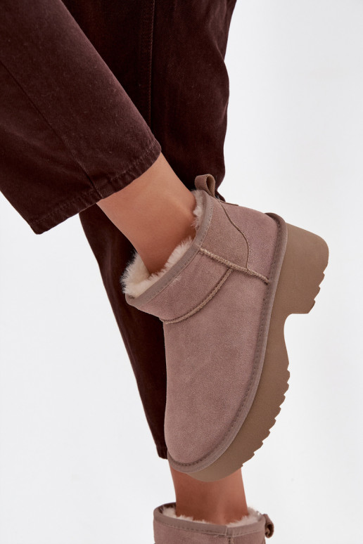 Sněhule  Z Naturalnego Zamszu zateplené s kožešinou uvnitř khaki Milora