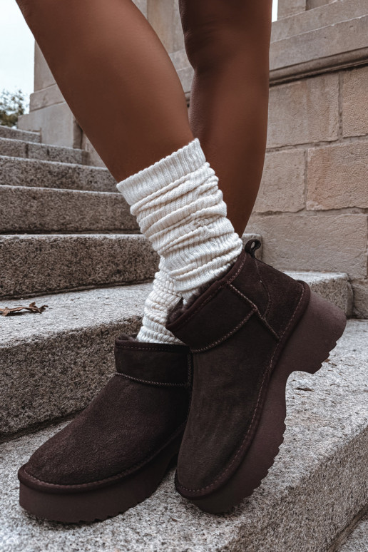 Sněhule  Z Naturalnego Zamszu zateplené s kožešinou uvnitř Czekoladowe Milora