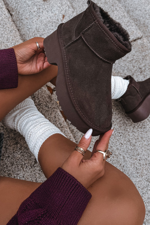 Sněhule  Z Naturalnego Zamszu zateplené s kožešinou uvnitř Czekoladowe Milora