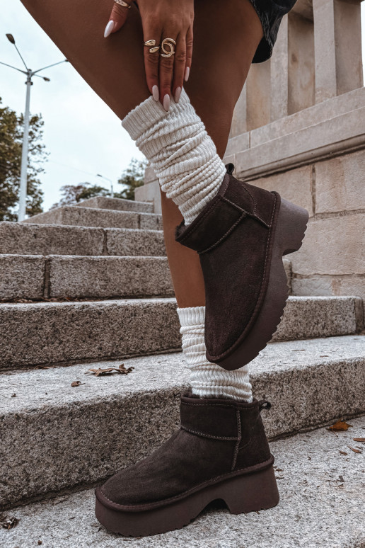 Sněhule  Z Naturalnego Zamszu zateplené s kožešinou uvnitř Czekoladowe Milora