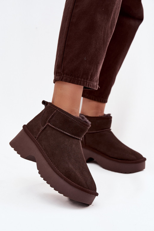 Sněhule  Z Naturalnego Zamszu zateplené s kožešinou uvnitř Czekoladowe Milora