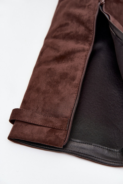 dlouhé boty z eko semišeowe Obcas Słupek  zateplené Wywinięta Cholewka Czekoladowe Evyra