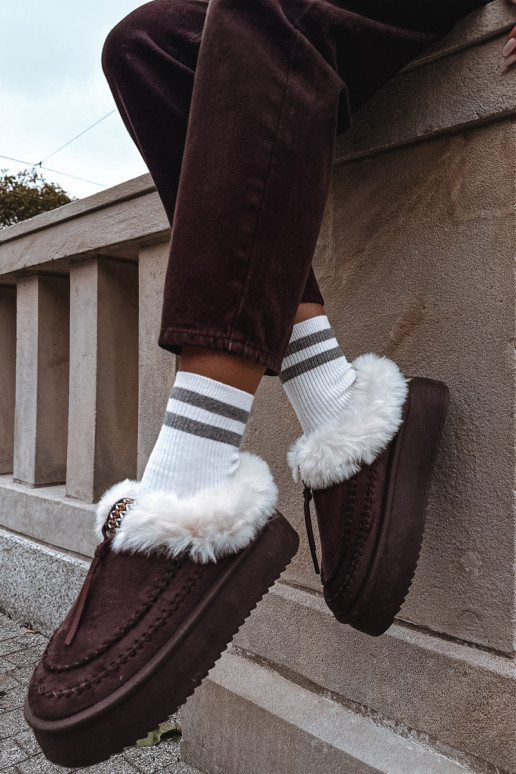 Sněhule  s kožešinou s platformou Czekoladowe Rosmira