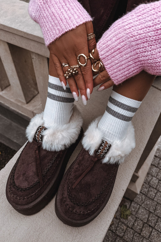 Sněhule  s kožešinou s platformou Czekoladowe Rosmira