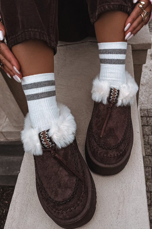 Sněhule  s kožešinou s platformou Czekoladowe Rosmira