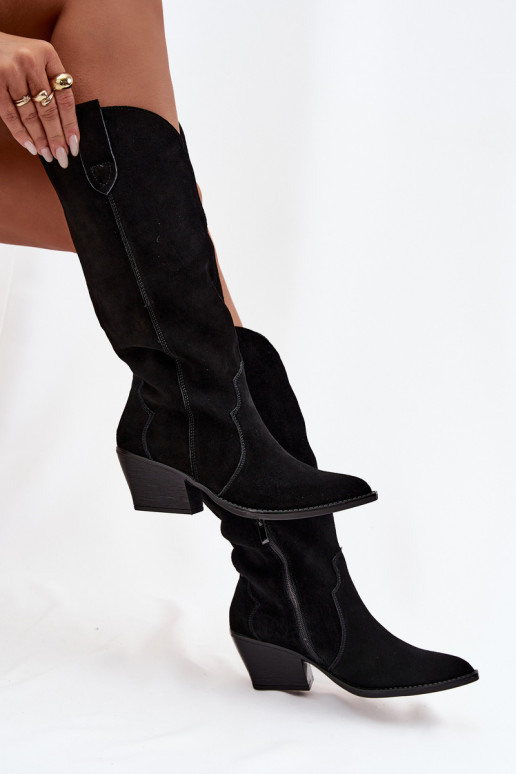  ze semiše dlouhé boty kovbojský styl  zateplené Černé Urselle