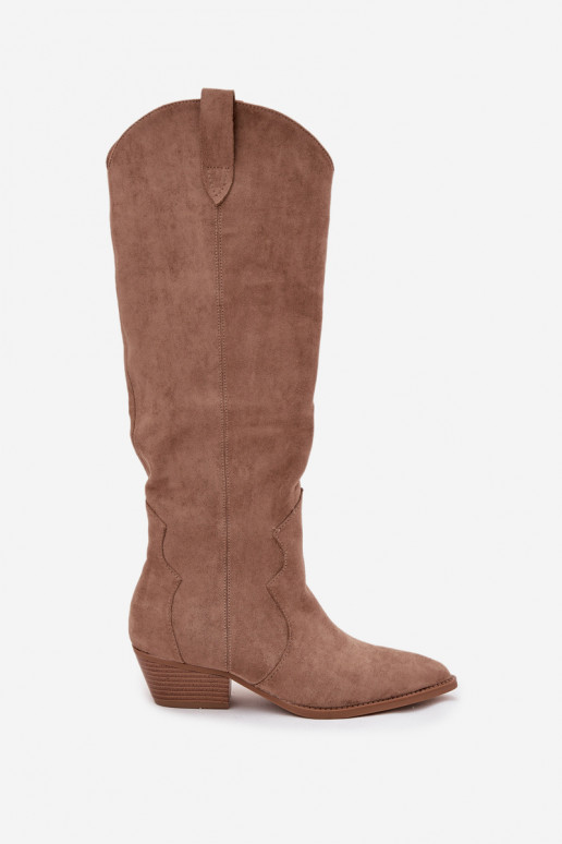 z eko semišeowe dlouhé boty kovbojský styl  s podpatky béžové Jenaya