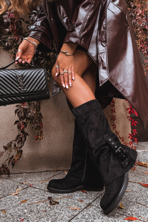 dámské dlouhé boty s vrásčitou podrážkou I s přezkami Černé Ophelis