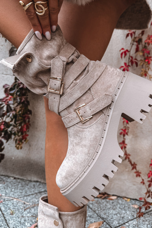 Dámské podpatky se širokým podpatkem s přezkami I em béžové Nerelisa