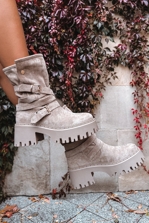 Dámské podpatky se širokým podpatkem s přezkami I em béžové Nerelisa