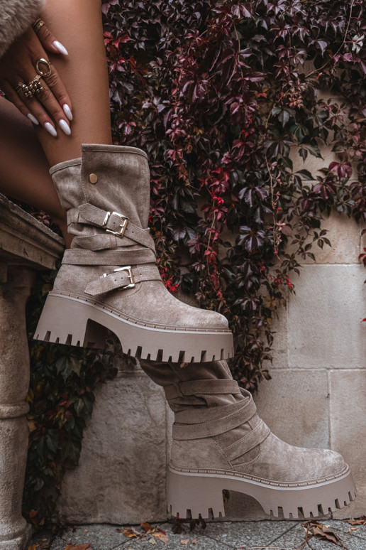 Dámské podpatky se širokým podpatkem s přezkami I em béžové Nerelisa