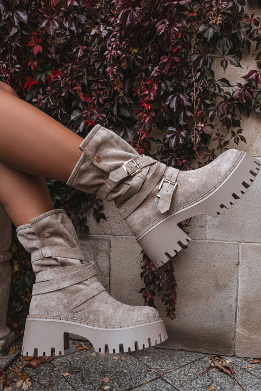 Dámské podpatky se širokým podpatkem s přezkami I em béžové Nerelisa