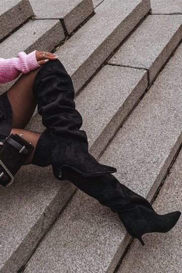 Slip-on vzor dámské dlouhé boty s tenkými podpatky Černé Ysolienne 2