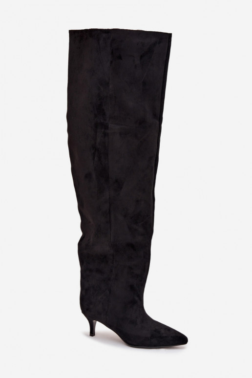 Slip-on vzor dámské dlouhé boty s tenkými podpatky Černé Ysolienne Slip-on vzor dámské dlouhé boty s tenkými podpatky Černé Ysolienne