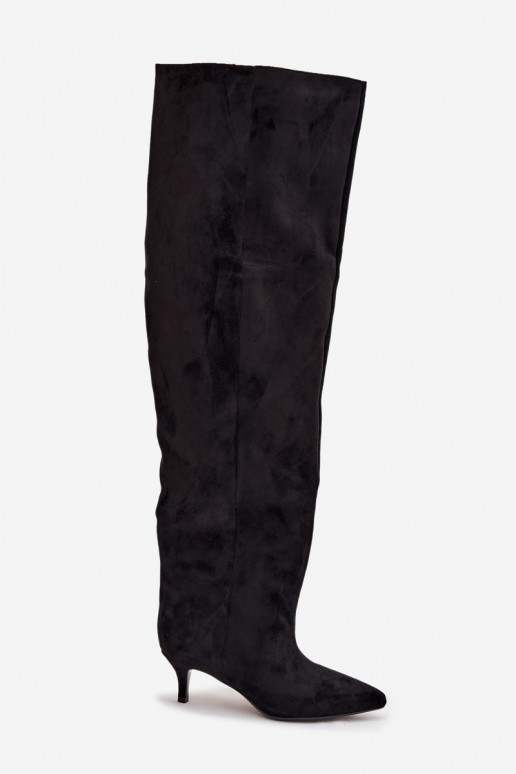 Slip-on vzor dámské dlouhé boty s tenkými podpatky Černé Ysolienne Slip-on vzor dámské dlouhé boty s tenkými podpatky Černé Ysolienne