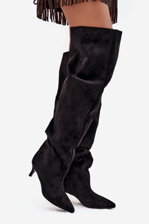 Slip-on vzor dámské dlouhé boty s tenkými podpatky Černé Ysolienne Slip-on vzor dámské dlouhé boty s tenkými podpatky Černé Ysolienne