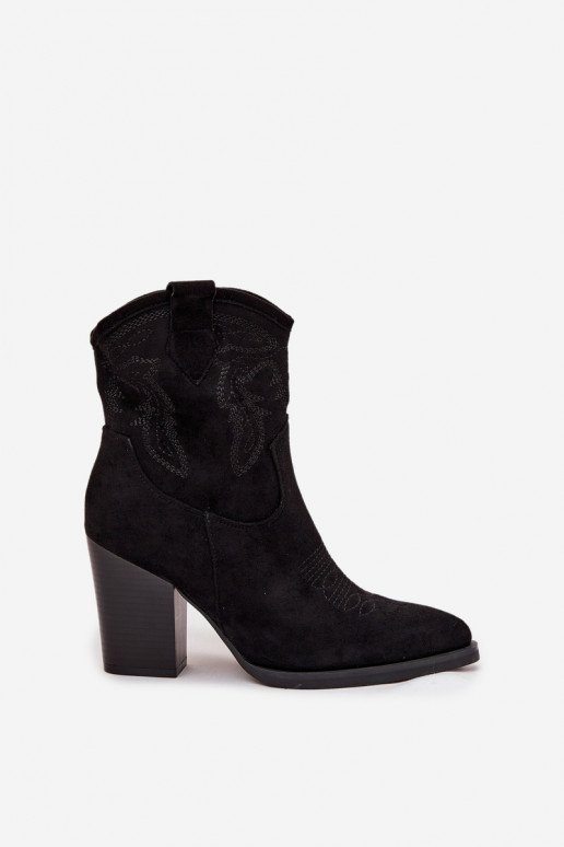 Boty v kovbojském stylu  s podpatky z eko semišeowe Černé Carissa