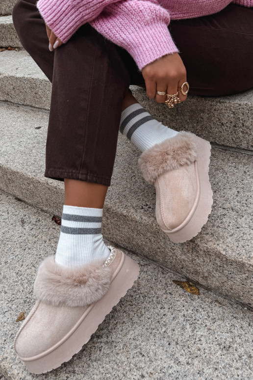 Sněhule  s platformou s kožešinou I Haftem béžové Querina