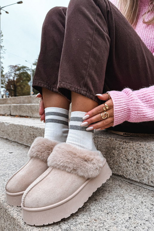 Sněhule  s platformou s kožešinou I Haftem béžové Querina