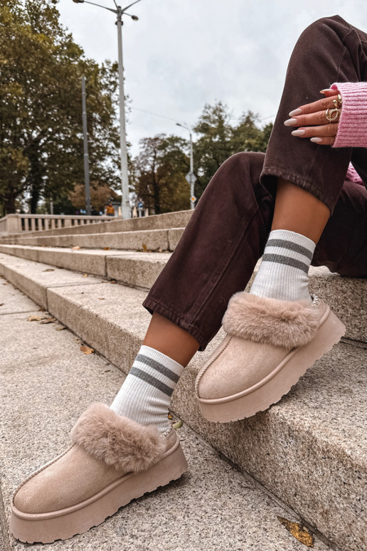 Sněhule  s platformou s kožešinou I Haftem béžové Querina