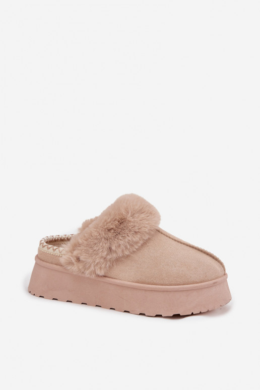 Sněhule  s platformou s kožešinou I Haftem béžové Querina