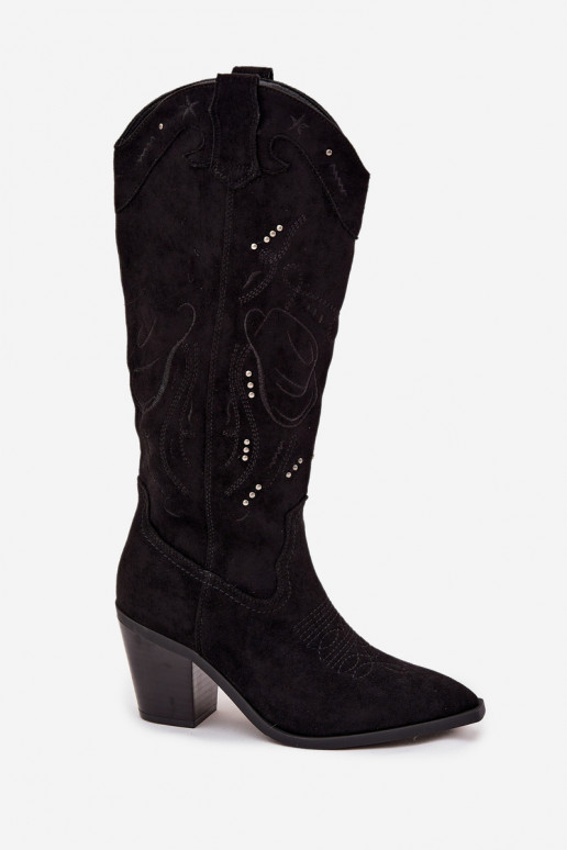 dlouhé boty kovbojský styl  s podpatky Z z eko semišeu Černé Coretta