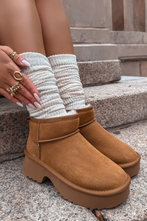 Sněhule  Z Naturalnego Zamszu zateplené s kožešinou uvnitř hnědáMilora