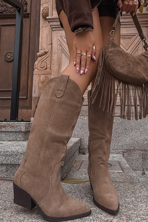  ze semiše dlouhé boty kovbojský styl  zateplené khaki Urselle