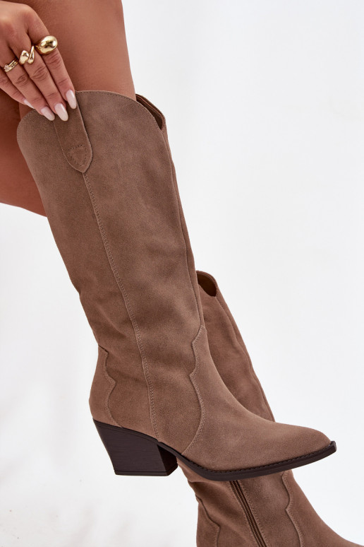  ze semiše dlouhé boty kovbojský styl  zateplené khaki Urselle