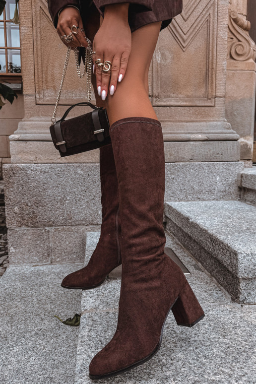 dámské dlouhé boty s podpatky Z z eko semišeu Czekoladowe Yelisse dámské dlouhé boty s podpatky Z z eko semišeu Czekoladowe Yelisse