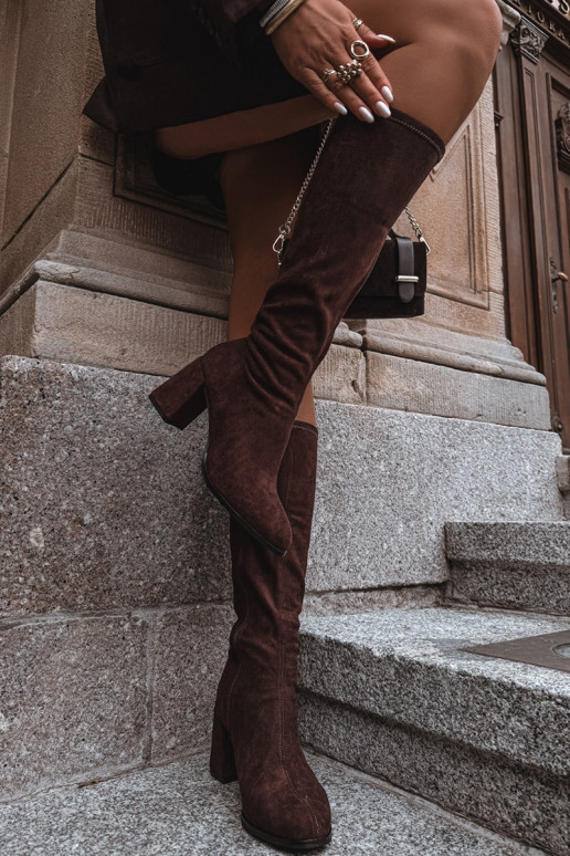 dámské dlouhé boty s podpatky Z z eko semišeu Czekoladowe Yelisse dámské dlouhé boty s podpatky Z z eko semišeu Czekoladowe Yelisse