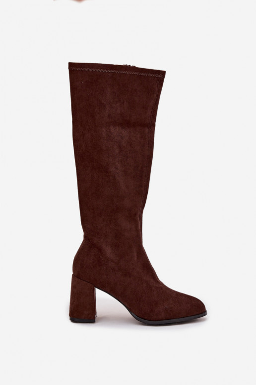 dámské dlouhé boty s podpatky Z z eko semišeu Czekoladowe Yelisse dámské dlouhé boty s podpatky Z z eko semišeu Czekoladowe Yelisse