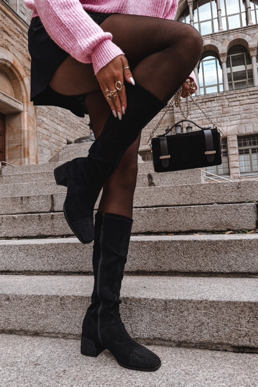 dámské dlouhé boty   z eko semišeowe Černé Ivanna