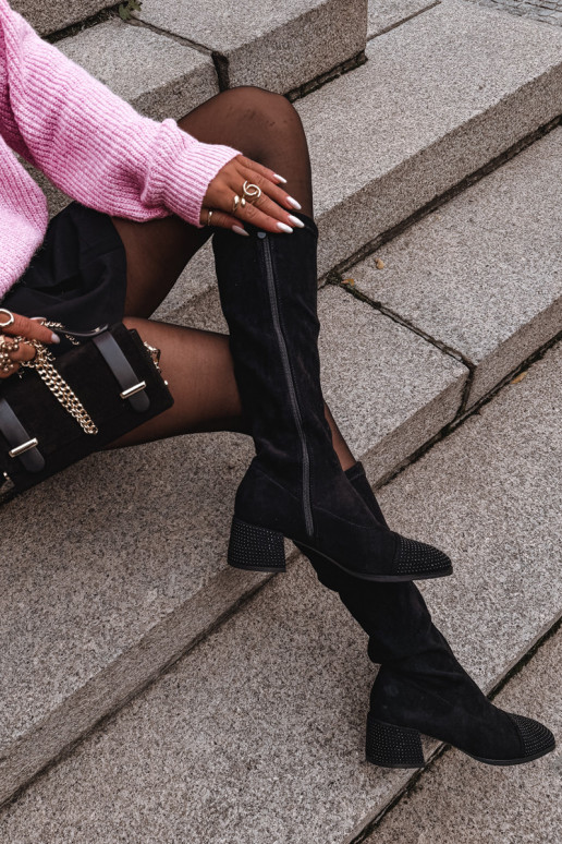 dámské dlouhé boty   z eko semišeowe Černé Ivanna