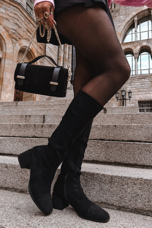 dámské dlouhé boty   z eko semišeowe Černé Ivanna