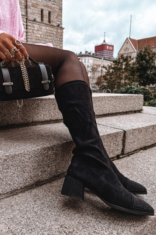 dámské dlouhé boty   z eko semišeowe Černé Ivanna