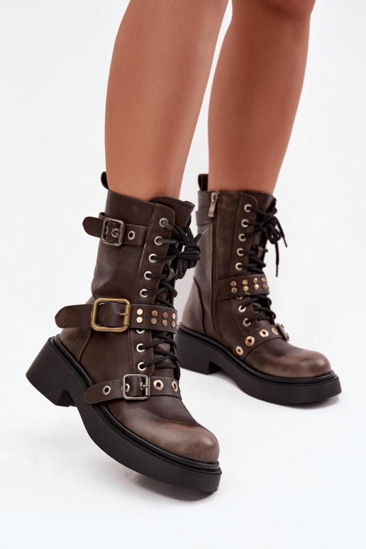 zateplené boty   s přezkami hnědá Marisse