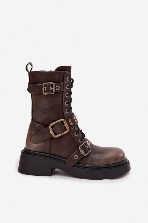 zateplené boty   s přezkami hnědá Marisse