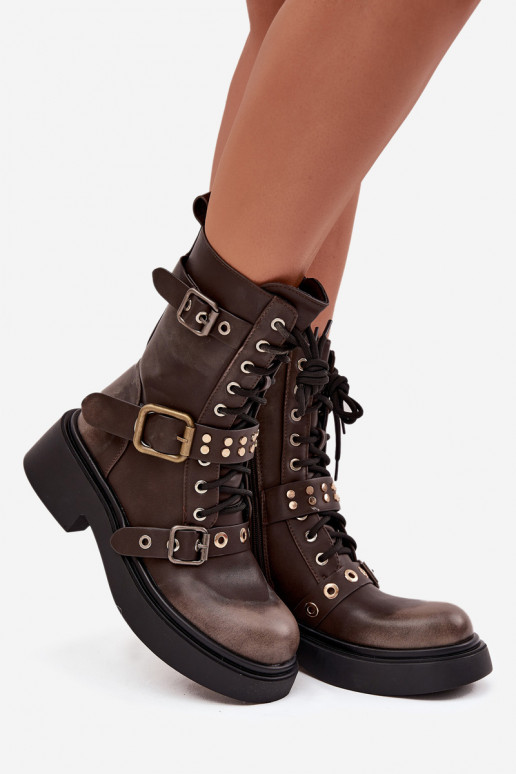 zateplené boty   s přezkami hnědá Marisse