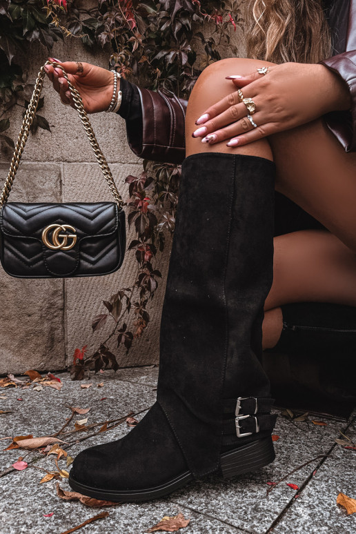 zateplené dámské dlouhé boty s přezkami Černé Umbria