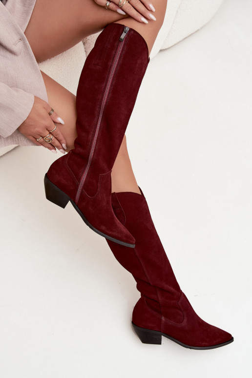 dlouhé boty kovbojský styl Z Naturalnego Zamszu zateplené Zazoo 4225 vínová dlouhé boty kovbojský styl Z Naturalnego Zamszu zateplené Zazoo 4225 vínová